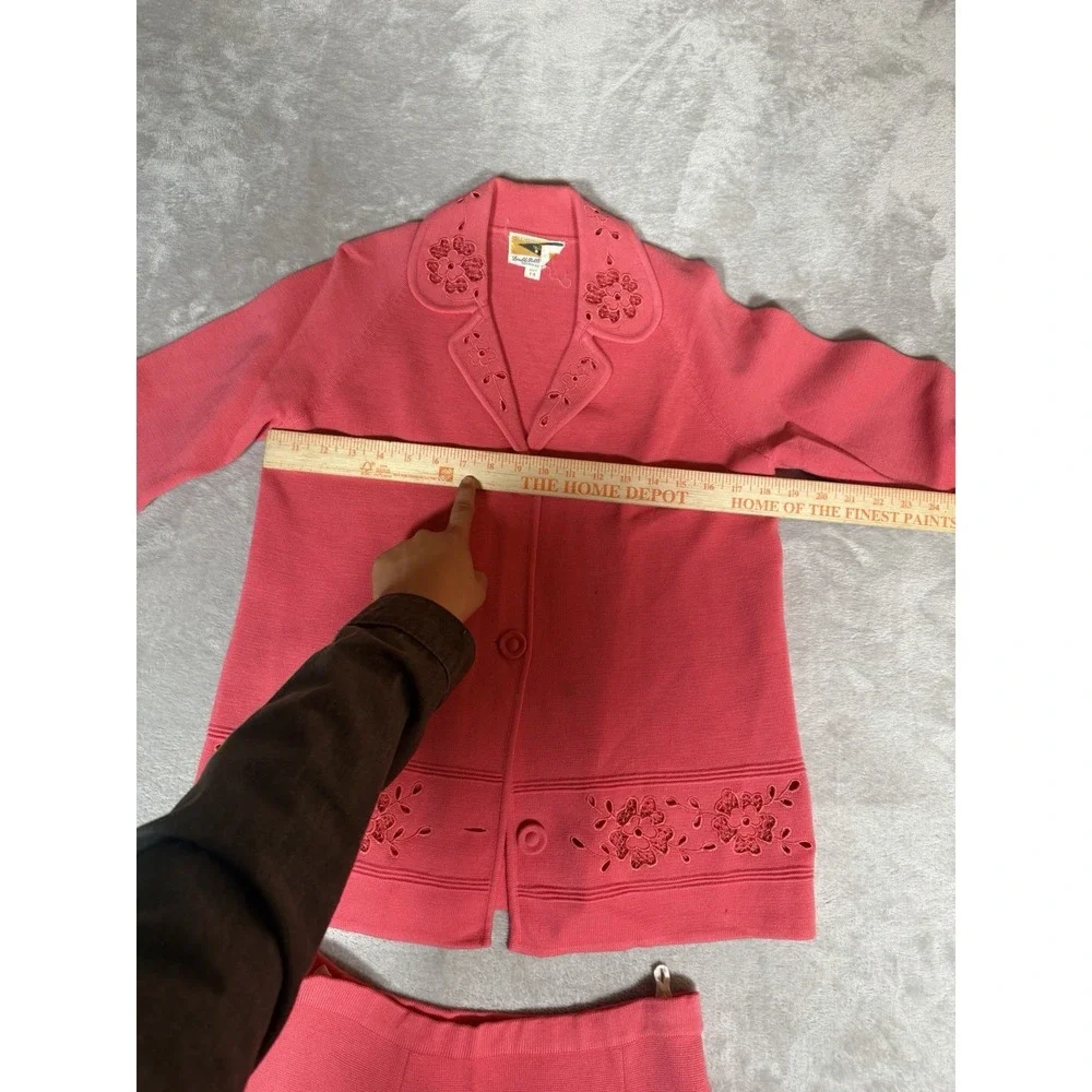 Vintage Double Bells Womens 2 Piece Skirt Suit Coral Pink 100% Wool Size 14